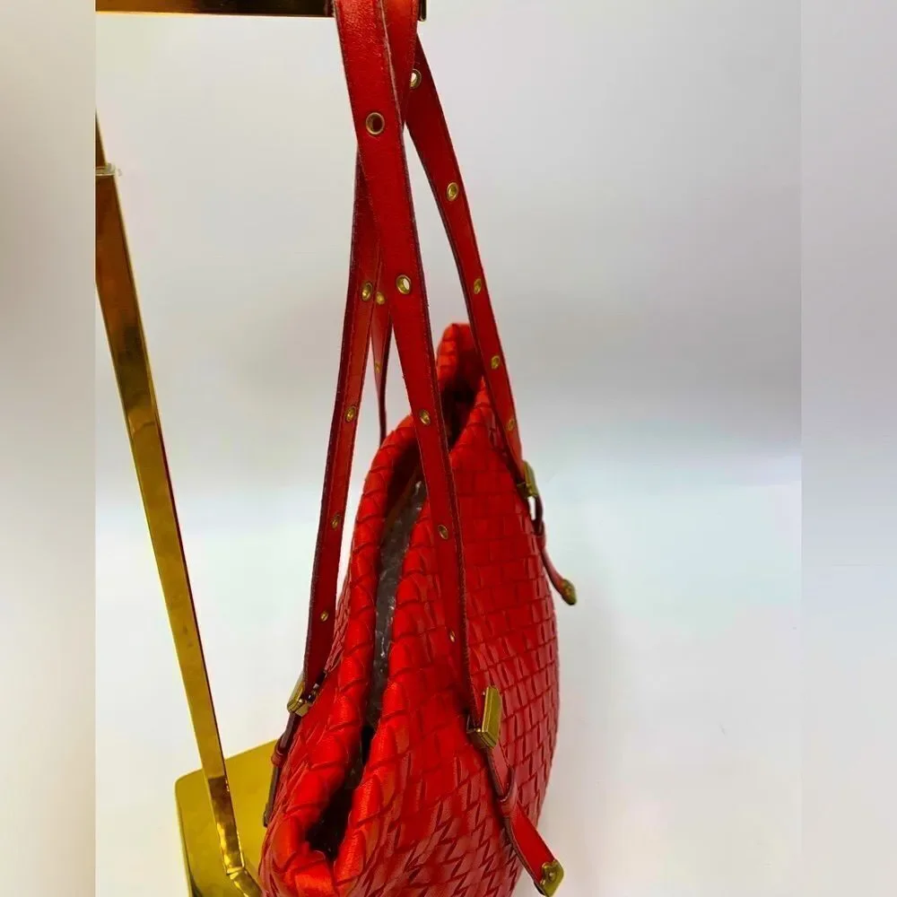 Auth Bottega Veneta Red Intrecciatp Napa Leather Tote Shoulder Bag Preloved